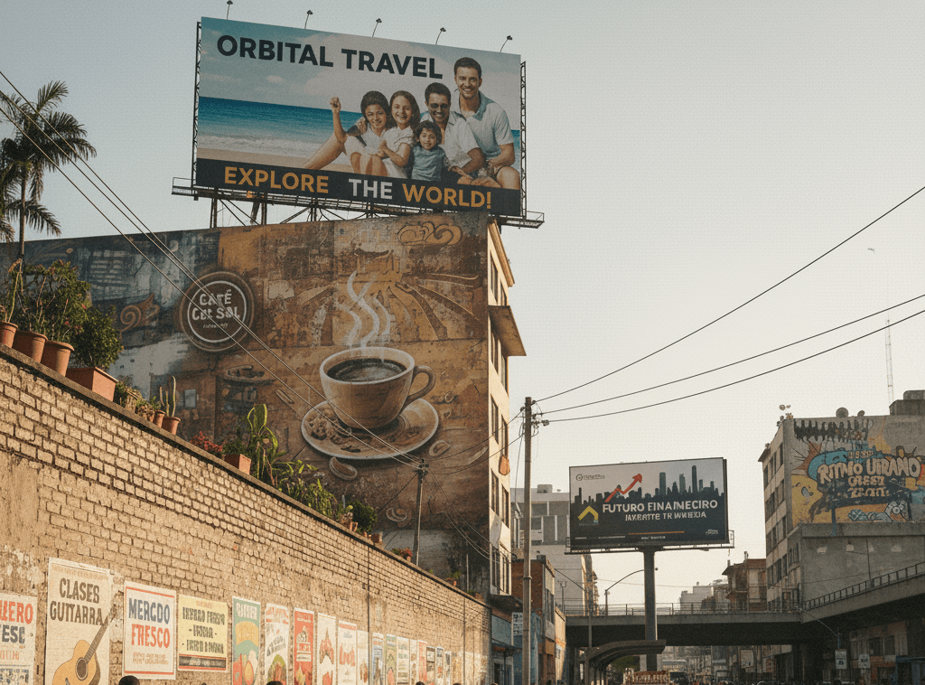 Publicidad Exterior OOH con espectaculares, vallas, mupis y formatos urbanos de alto impacto.
