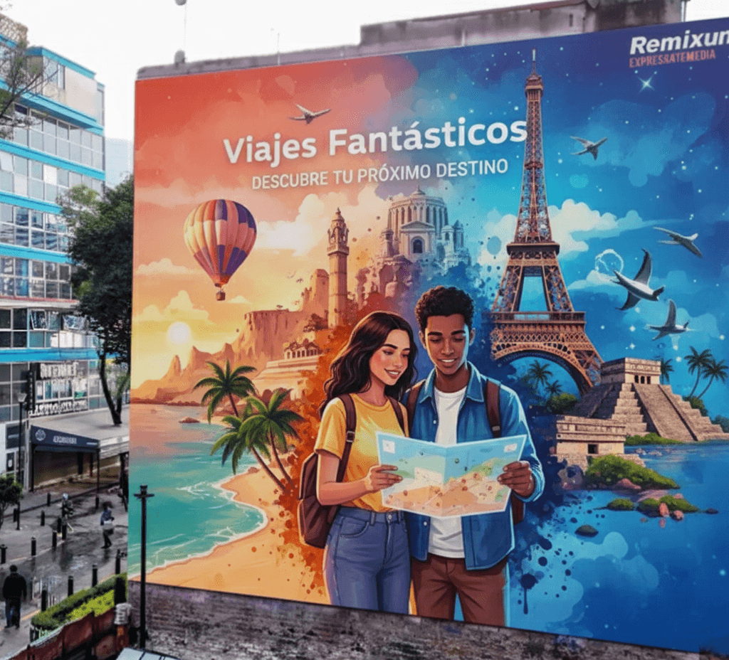 Muro urbano intervenido con gráfica publicitaria a gran escala para campaña exterior.