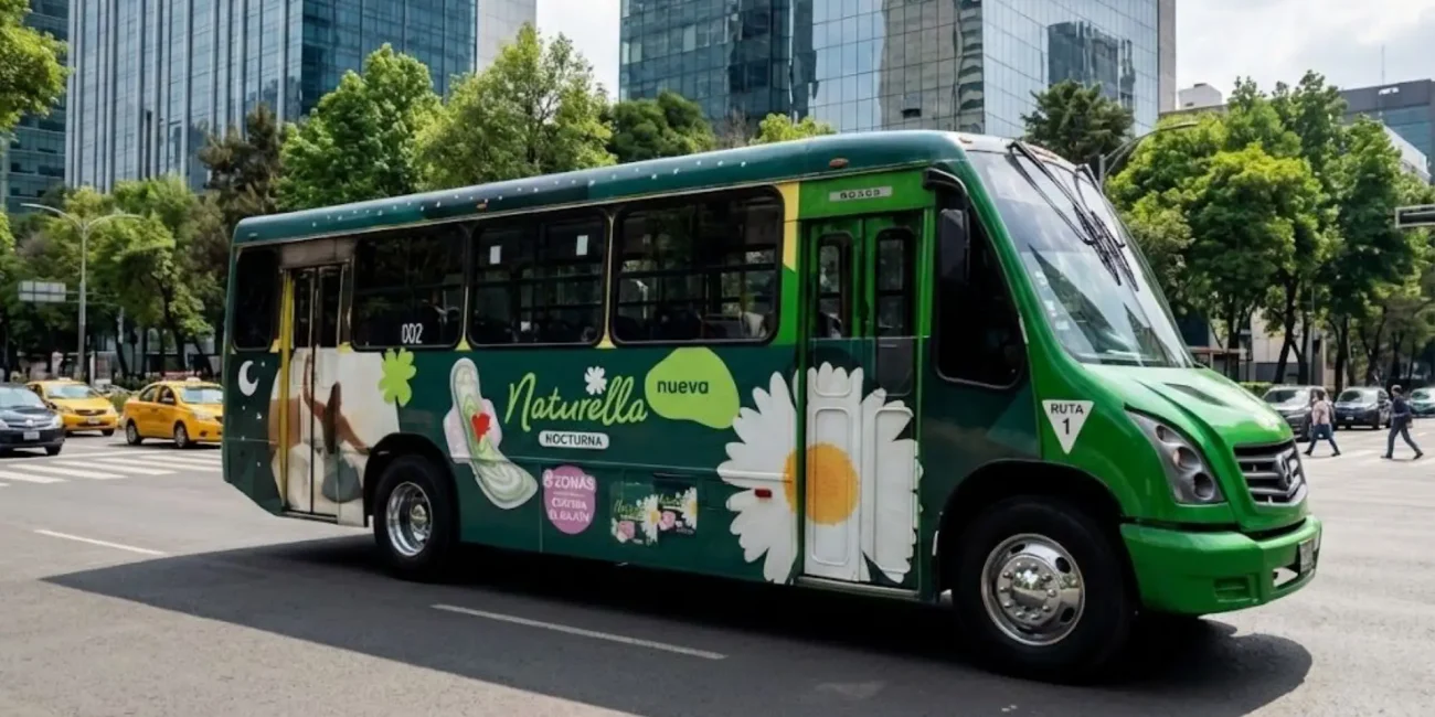 Publicidad en camiones para Naturella realizada por Artefacto Medios como estrategia de publicidad móvil en circulación en México.
